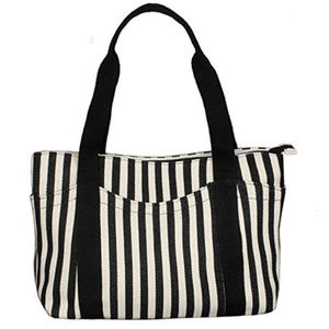 black &white striped canvas travel tote bag